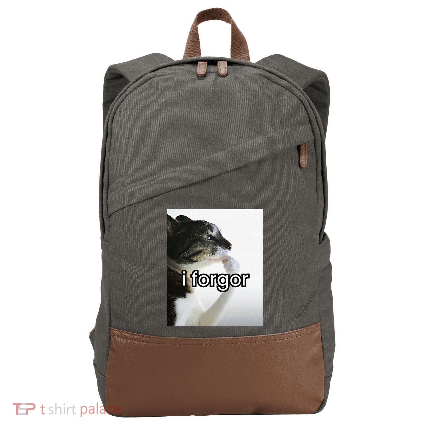 Funny Silly Cat Meme I Forgor Cringe Brainrot Meme Gift Cotton Canvas Backpack