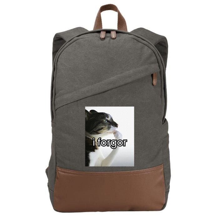 Funny Silly Cat Meme I Forgor Cringe Brainrot Meme Gift Cotton Canvas Backpack