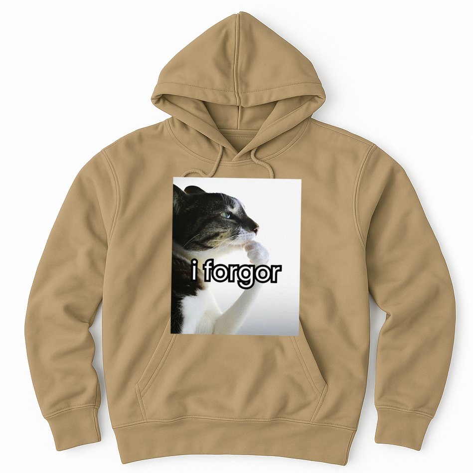 Funny Silly Cat Meme I Forgor Cringe Brainrot Meme Gift Hoodie