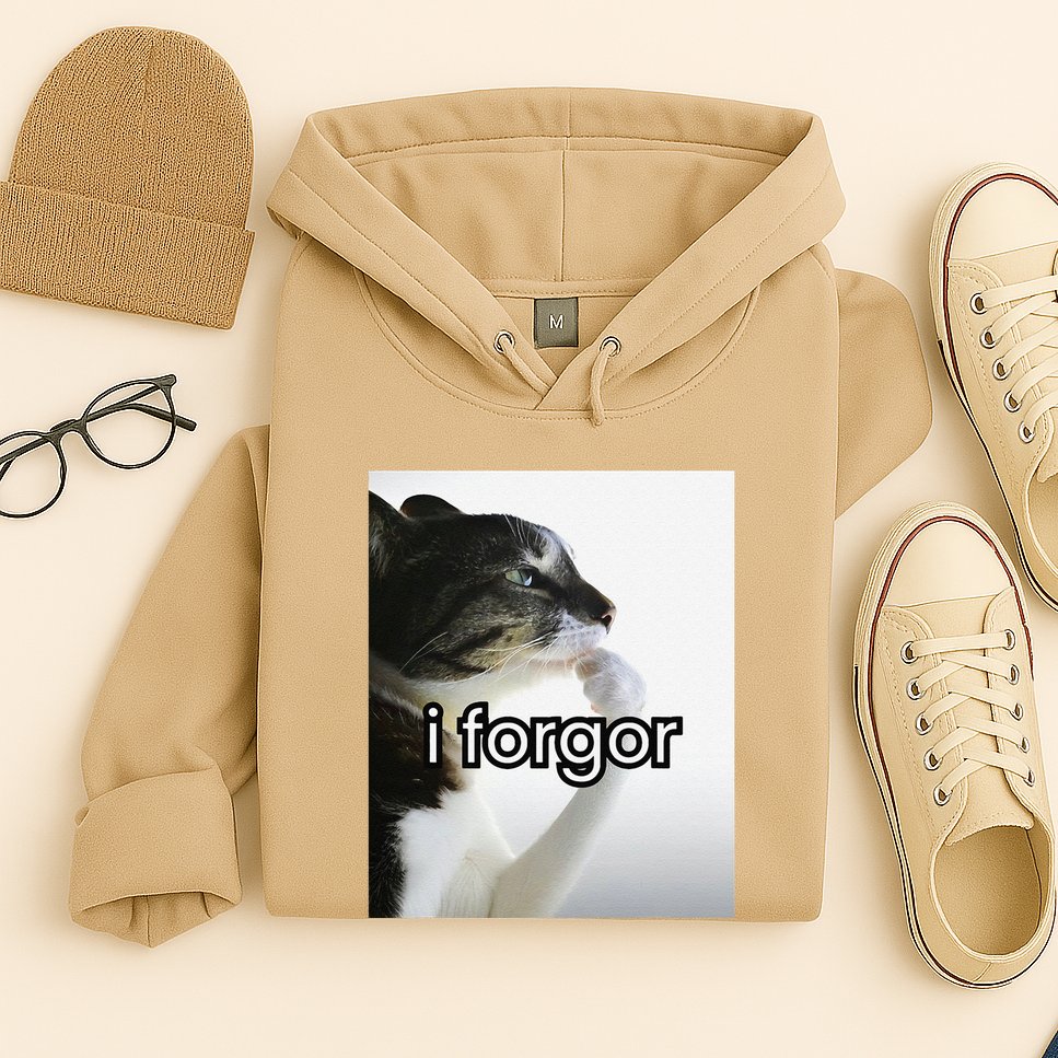 Funny Silly Cat Meme I Forgor Cringe Brainrot Meme Gift Hoodie