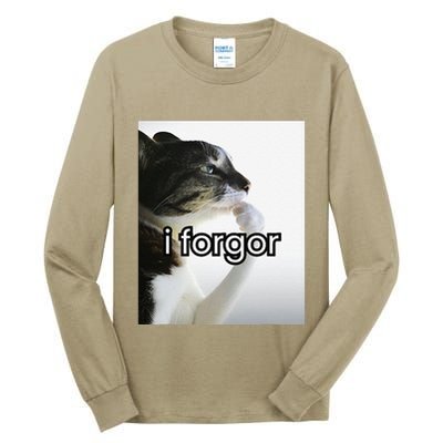 Funny Silly Cat Meme I Forgor Cringe Brainrot Meme Gift Tall Long Sleeve T-Shirt