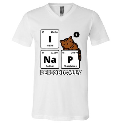 Funny Science Cat I Nap Periodically Cats Lovers Chemistry V-Neck T-Shirt