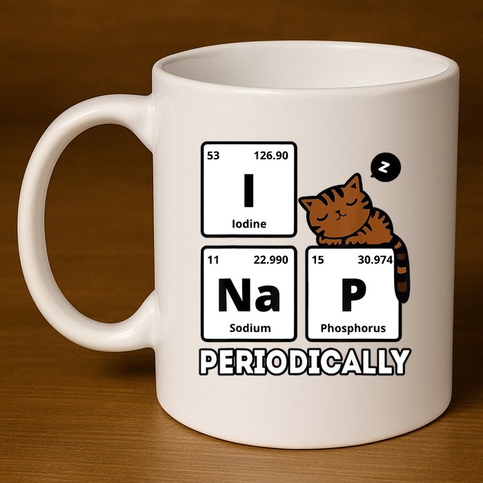 Funny Science Cat I Nap Periodically Cats Lovers Chemistry 11oz C Handle Ceramic Mug