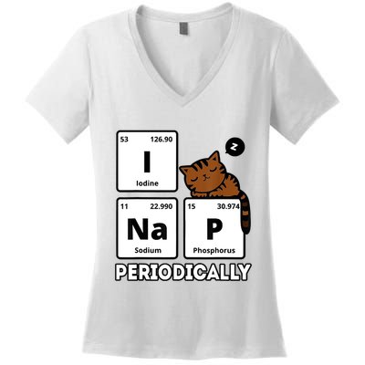 Funny Science Cat I Nap Periodically Cats Lovers Chemistry Women's V-Neck T-Shirt
