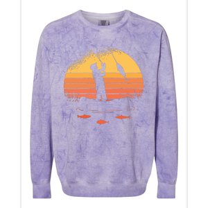 Fisherman Sunset Catching A Fish & View Beneath The Water Colorblast Crewneck Sweatshirt