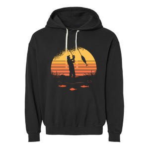 Fisherman Sunset Catching A Fish & View Beneath The Water Garment-Dyed Fleece Hoodie