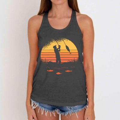 Fisherman Sunset Catching A Fish & View Beneath The Water Women's Knotted Racerback Tank