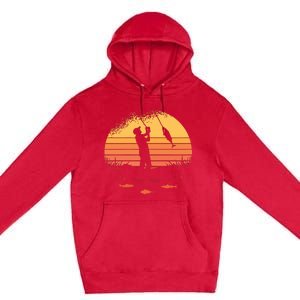 Fisherman Sunset Catching A Fish & View Beneath The Water Premium Pullover Hoodie