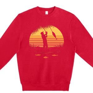 Fisherman Sunset Catching A Fish & View Beneath The Water Premium Crewneck Sweatshirt