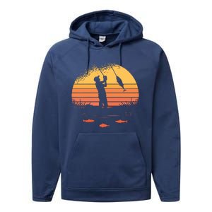 Fisherman Sunset Catching A Fish & View Beneath The Water Performance Fleece Hoodie