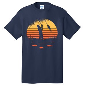 Fisherman Sunset Catching A Fish & View Beneath The Water Tall T-Shirt