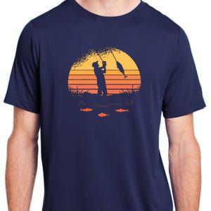 Fisherman Sunset Catching A Fish & View Beneath The Water Adult ChromaSoft Performance T-Shirt