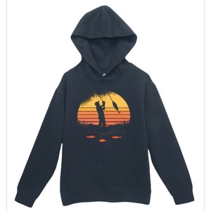 Fisherman Sunset Catching A Fish & View Beneath The Water Urban Pullover Hoodie