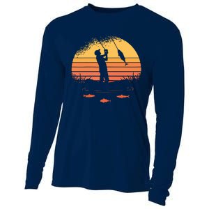 Fisherman Sunset Catching A Fish & View Beneath The Water Cooling Performance Long Sleeve Crew