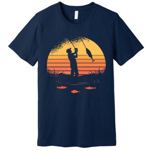 Fisherman Sunset Catching A Fish & View Beneath The Water Premium T-Shirt