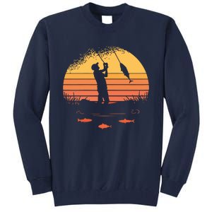 Fisherman Sunset Catching A Fish & View Beneath The Water Tall Sweatshirt