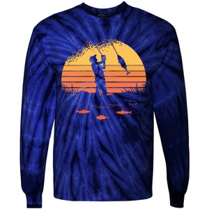 Fisherman Sunset Catching A Fish & View Beneath The Water Tie-Dye Long Sleeve Shirt