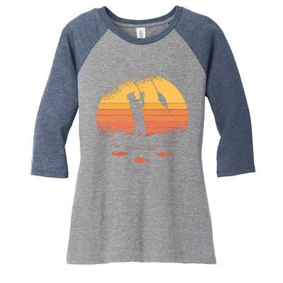 Fisherman Sunset Catching A Fish & View Beneath The Water Women's Tri-Blend 3/4-Sleeve Raglan Shirt