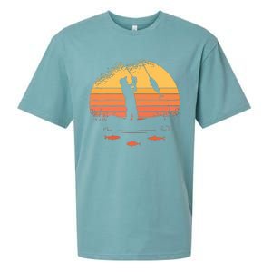 Fisherman Sunset Catching A Fish & View Beneath The Water Sueded Cloud Jersey T-Shirt