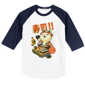 Funny Sushi Cat Chef Baseball Sleeve Shirt