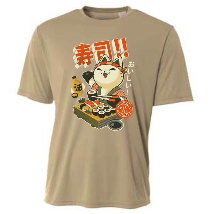 Funny Sushi Cat Chef Cooling Performance Crew T-Shirt