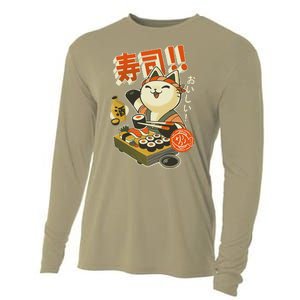 Funny Sushi Cat Chef Cooling Performance Long Sleeve Crew