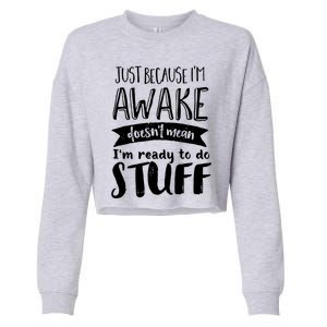 Funny Sarcastic Cute Gift Awake But Not Ready To Do Stuff Cropped Pullover Crew