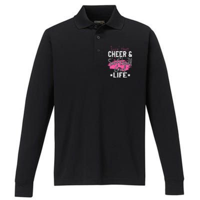 Funny Softball Cheer Lover Graphic Women Cheerleader Performance Long Sleeve Polo