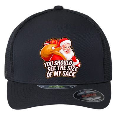 Funny Santa Claus You Should See The Size Of My Sack Flexfit Unipanel Trucker Cap