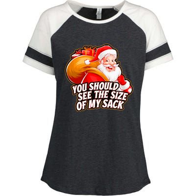 Funny Santa Claus You Should See The Size Of My Sack Enza Ladies Jersey Colorblock Tee