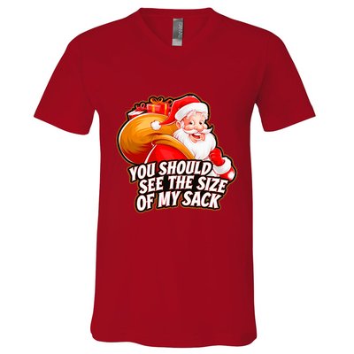 Funny Santa Claus You Should See The Size Of My Sack V-Neck T-Shirt