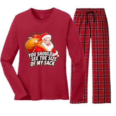 Funny Santa Claus You Should See The Size Of My Sack Women's Long Sleeve Flannel Pajama Set 