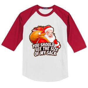 Funny Santa Claus You Should See The Size Of My Sack Kids Colorblock Raglan Jersey