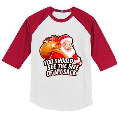 Funny Santa Claus You Should See The Size Of My Sack Kids Colorblock Raglan Jersey