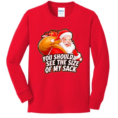 Funny Santa Claus You Should See The Size Of My Sack Kids Long Sleeve Shirt