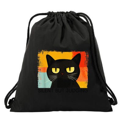 Funny Silly Cat Silent But Judging Funny Sarcastic Saying Drawstring Bag