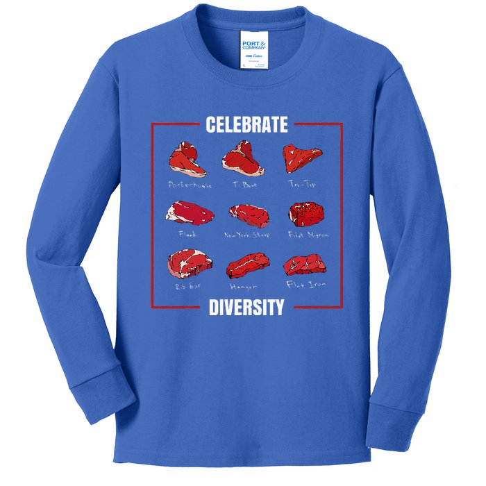 Funny Steak Celebrate Diversity Types Of Steak Lovers Kids Long Sleeve Shirt