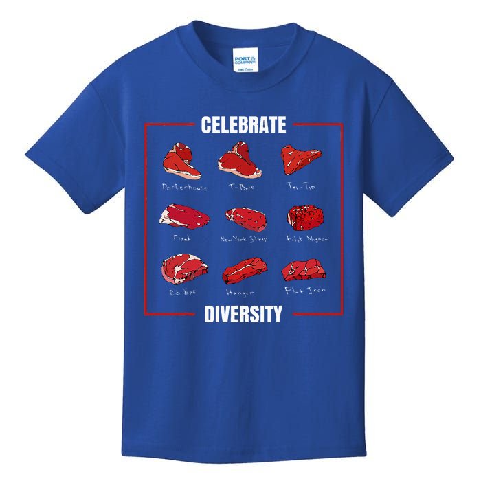 Funny Steak Celebrate Diversity Types Of Steak Lovers Kids T-Shirt