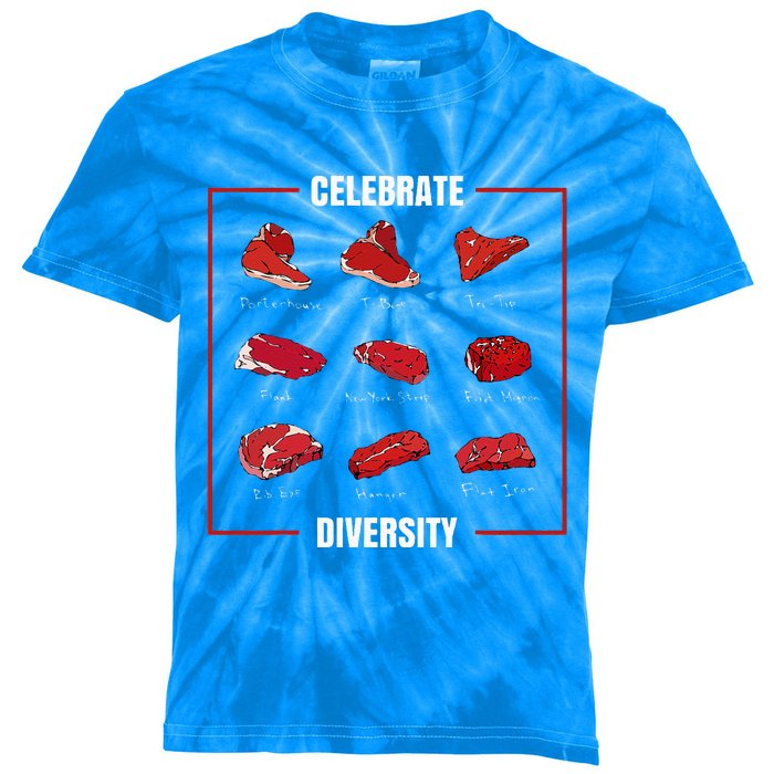 Funny Steak Celebrate Diversity Types Of Steak Lovers Kids Tie-Dye T-Shirt