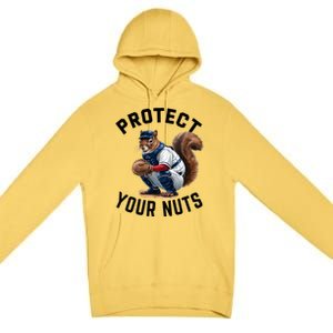 Funny Squirrel Catcher Baseball Lover Protect Your Nuts Gift Premium Pullover Hoodie