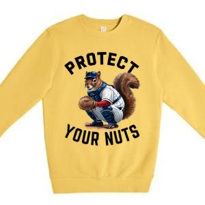 Funny Squirrel Catcher Baseball Lover Protect Your Nuts Gift Premium Crewneck Sweatshirt