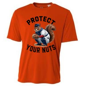 Funny Squirrel Catcher Baseball Lover Protect Your Nuts Gift Cooling Performance Crew T-Shirt