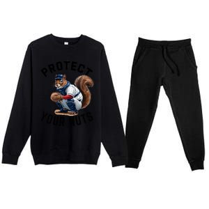 Funny Squirrel Catcher Baseball Lover Protect Your Nuts Gift Premium Crewneck Sweatsuit Set