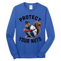 Funny Squirrel Catcher Baseball Lover Protect Your Nuts Gift Tall Long Sleeve T-Shirt