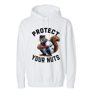 Funny Squirrel Catcher Baseball Lover Protect Your Nuts Gift Garment-Dyed Fleece Hoodie