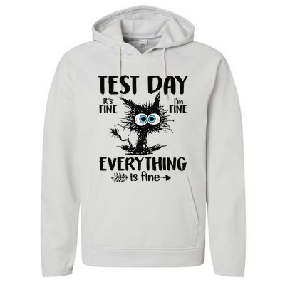 Funny Stressed Cat Teacher Student Testing Day Performance Fleece Hoodie