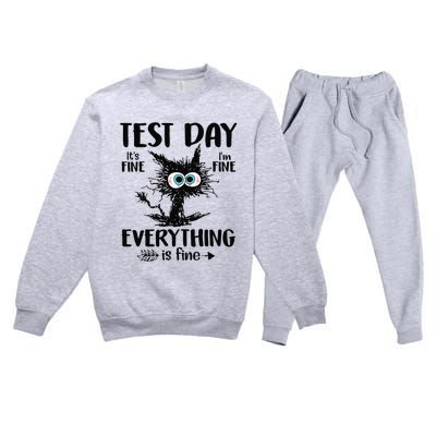 Funny Stressed Cat Teacher Student Testing Day Premium Crewneck Sweatsuit Set