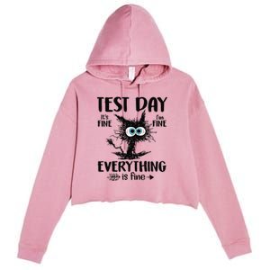 Funny Stressed Cat Teacher Student Testing Day Crop Fleece Hoodie