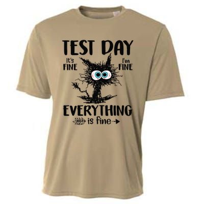 Funny Stressed Cat Teacher Student Testing Day Cooling Performance Crew T-Shirt