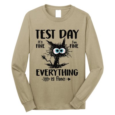 Funny Stressed Cat Teacher Student Testing Day Long Sleeve Shirt